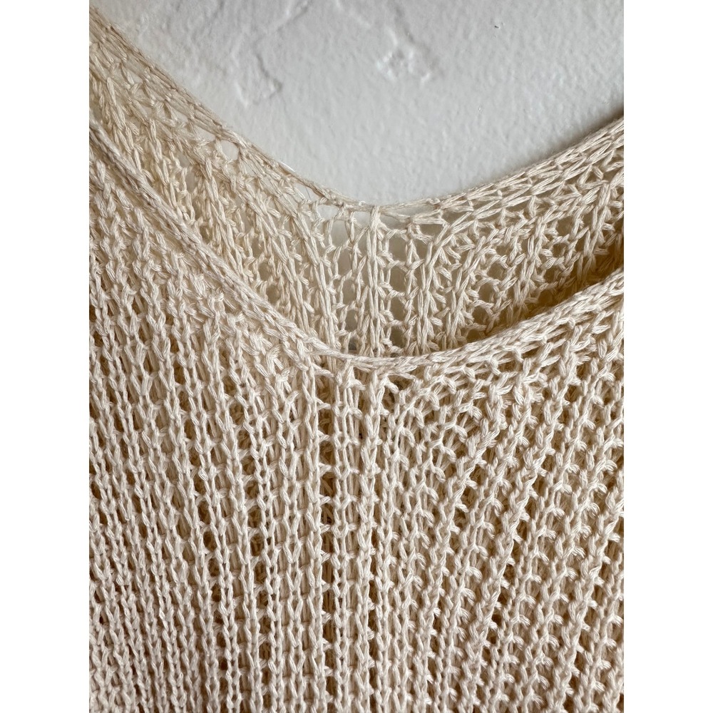 Womens Crochet Knit Swim Cover Up Dress Cream Side Slit Size Medium Boho Beach - Picture 3 of 12